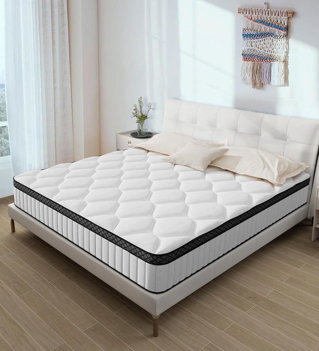 12 Inch Full Size Hybrid Mattress in a Box,Features Cooling Gel Memory Foam and Responsive Springs for Contouring Support and Motion Isolation,Medium Firm Pressure Relief,White Mattresses