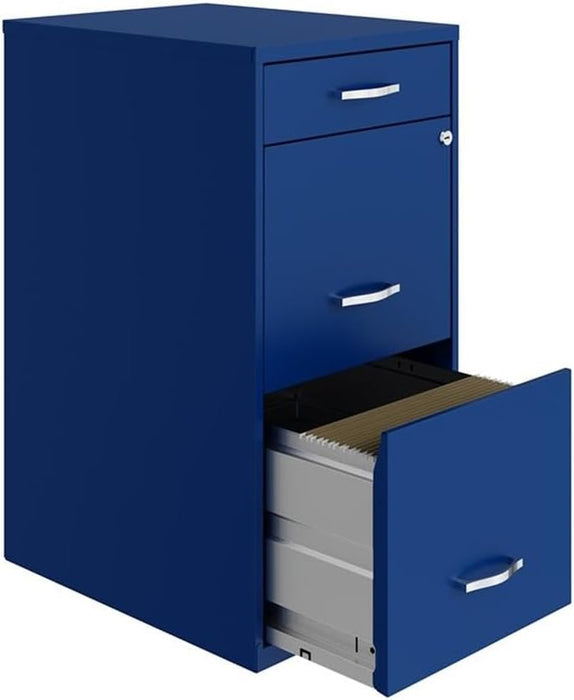 Space Solutions 18In Deep 3 Drawer Metal Organizer File Cabinet Blue, Letter Size, Fully Assembled