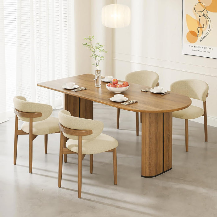 Wooden Dining Chairs Set of 2,Farmhouse Kitchen Chairs with Curved Back,Modern Fabric Upholstered Chairs for Dining Room,Beige
