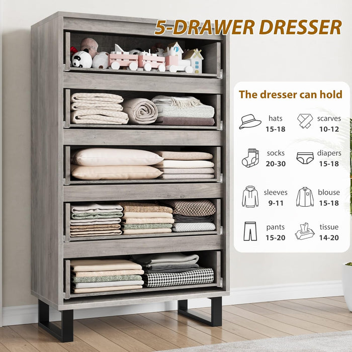 5 Dresser for Bedroom, 50.5" Vertical Dresser Drawer with Storage