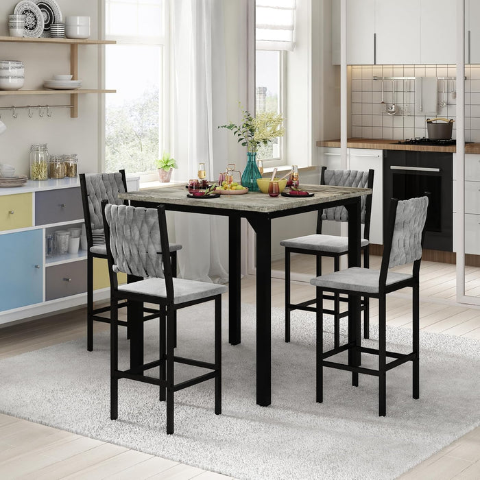 Gray Velvet Contemporary Counter Height Dining Set