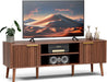 TV Stand for Living Room, Mid Century Modern Entertainment Center for 55/60 Inch Tvs, TV Console with Fluted Door Cabinets and Open Shelves, for Bedroom, Walnut