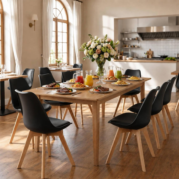 Dining Chairs Set of 4, Modern Upholstered Dining Room Chairs with PU Leather Padded Seat, Armless Kitchen Chairs with Curved Backrest and Solid Wood Legs for Dining Room, Kitchen, Apartment, Black