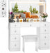 White Vanity Table With Illuminated Mirror Drawers