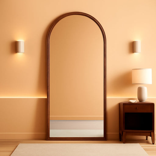 Full Length Mirror 82"×44" Floor Mirror Standing Tall Mirror, Arched Stand up Large Wall Mirrors, Freestanding Full Body Mirrors for Bedroom Living Room Wood Antique Style Walnut