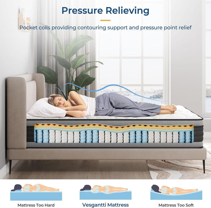 Twin XL Mattress, 12 Inch Hybrid Twin XL Size Mattress in a Box, Memory Foam and Individually Pocket Spring, Innerspring Mattress for Pressure Relief and Supportive, Medium Firm