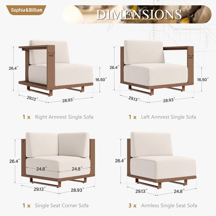 HDPE Patio Furniture Set, 6 Pieces L Shaped Sectional