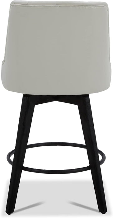 Counter Height Bar Stools, Faux Leather Upholstered Modern Swivel Barstool with Back, Solid Wood Legs, 26" H Seat, White