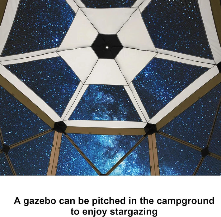 Pop up Gazebo Screen Tent Screen House for Camping,12X12 Starry Sky Gazebo with Removable Roof, Outdoor Screened Gazebo with Sidewalls, Portable Hub Tent with Carry Bag and Ground Stakes,Brown