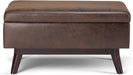 Owen 34 Inch Wide Mid Century Modern Rectangle Coffee Table Storage Ottoman in Distressed Chestnut Brown Vegan Faux Leather, Assembled, for the Living Room, Entryway and Family Room