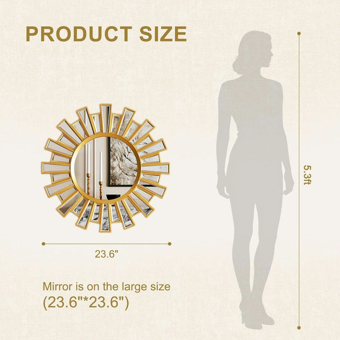 Sunburst Mirror Gold TwentyFourInchDiameter Wall Decor