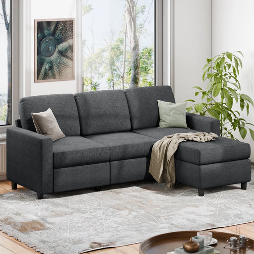 Convertible Sectional Sofa Couch,Modern Linen Fabric L-Shaped Couch 3-Seat Sofa with Reversible Chaise for Small Space(Grayish Black)