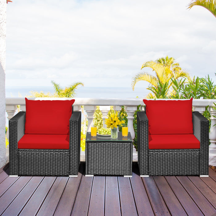 3 Pieces Patio Wicker Conversation Set with Cushion