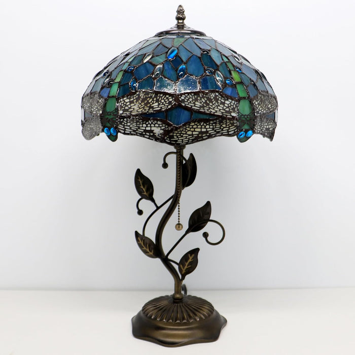 Tiffany Style Sea Blue Dragonfly Stained Glass Table Lamp 19 Inch