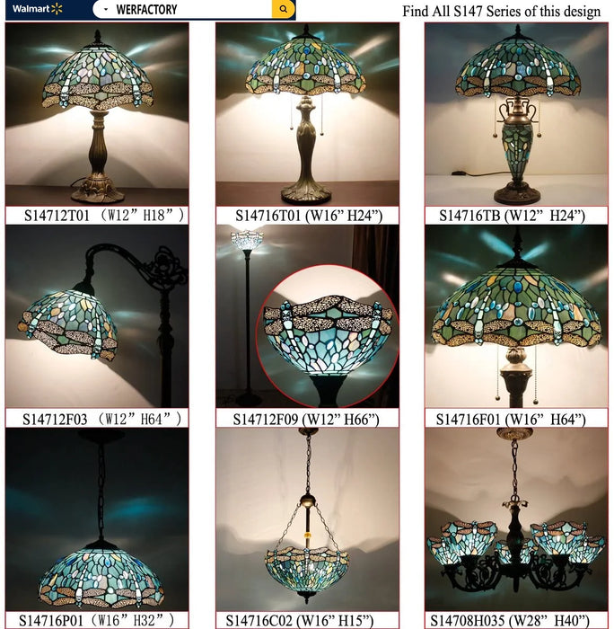 Tiffany Ceiling Light Fixture Semi Flush Mount 16" Sea Blue Stained Glass Dragonfly Shade Close to Dome Island Boho Hanging Lamp Decor Bedroom Kitchen Dining Living Room Entry Foyer Hallway