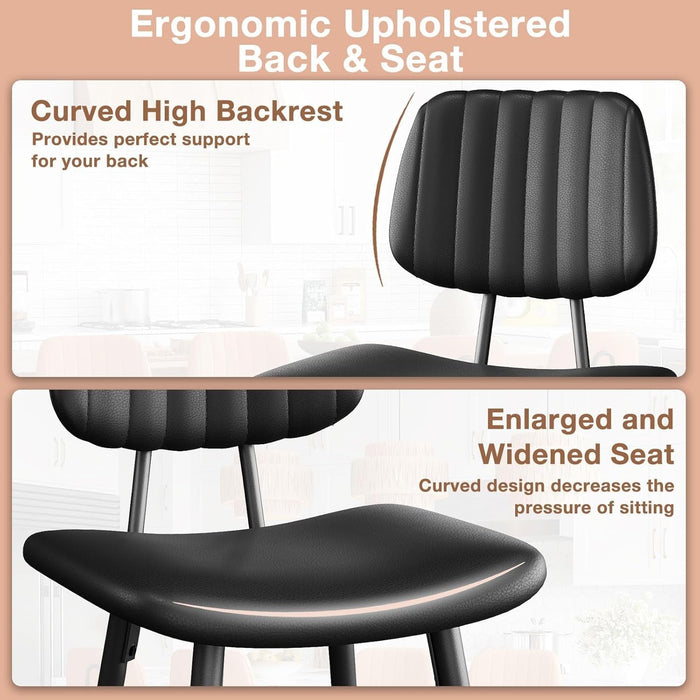 Bar Stools Set of 2, 24.6 Inch Counter Height Barstools, High Backrest Faux Leather Upholstered Counter Stools with Armless Footrest Modern Bar Chairs Tall Pub Stools for Kitchen Dining,Black