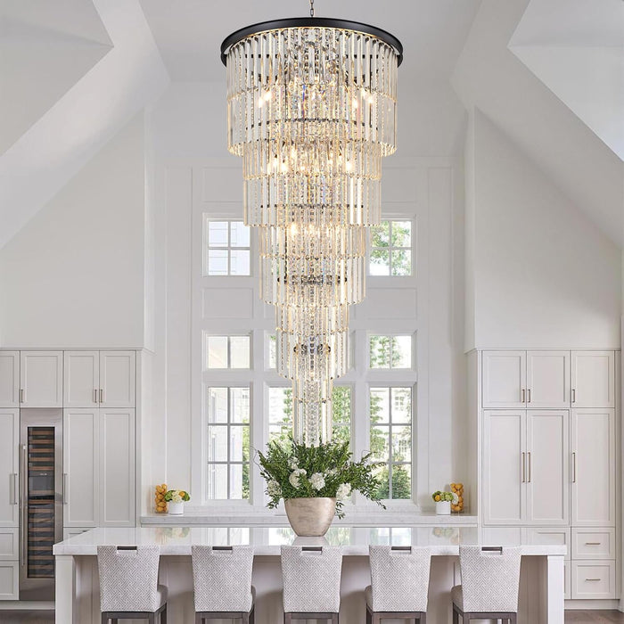 Large Black Chandelier Light Fixtures - 37 Lights, Modern Crystal Chandeliers for Hotel, Lobby, Foyer, Entrance Hall, Staircase