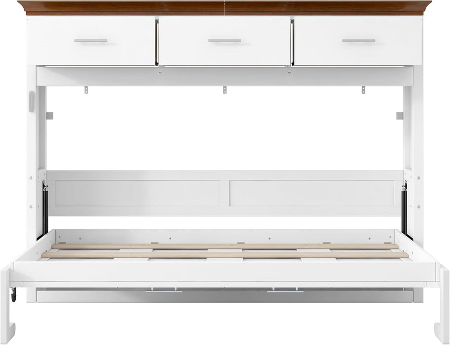 Horizontal Murphy Bed With Drawers White WalnutTop