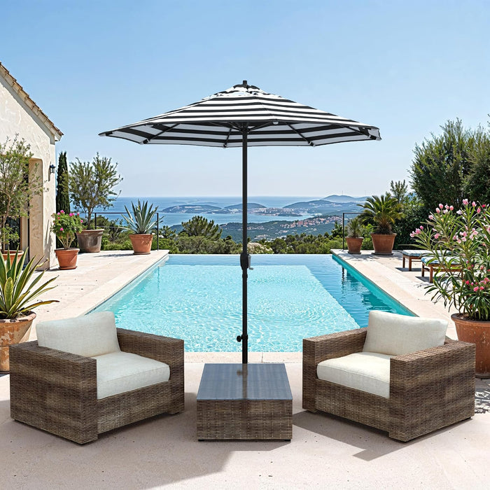 12-Year Protection 7.5-Ft Outdoor Patio Umbrella, Sunbrella Fade-Resistant Fabric, Auto-Tilt, Heavy Duty Aluminum Frame, 8 Reinforced Ribs for Pool or Deck, Black Pole, Cabana Classic