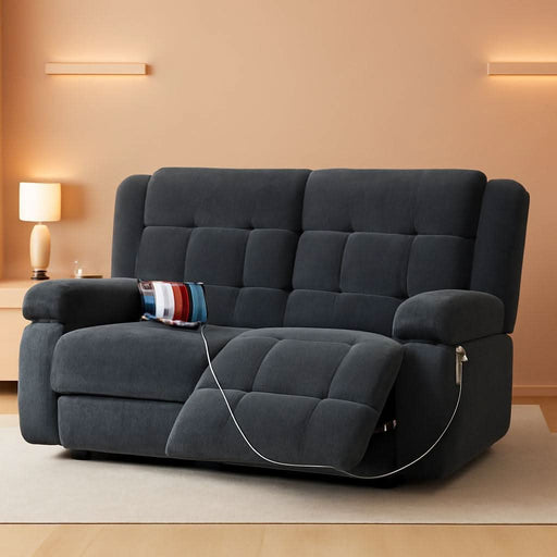 Loveseat Recliner Sofa, 2 Seater Minimalist Style Fabric Manual Pull Tab Reclining Loveseat with USB Charge Ports, Cup Holders, Recliner Love Seat Couches for Living Room, RV, Gray