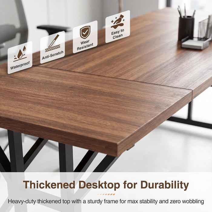 71 Inch Executive Desk, Large Computer Office Desk Workstation with Thick Desktop & Heavy Duty Metal Legs, Modern Industrial Writing Study Table for Home Office (Deep Brown/Black)