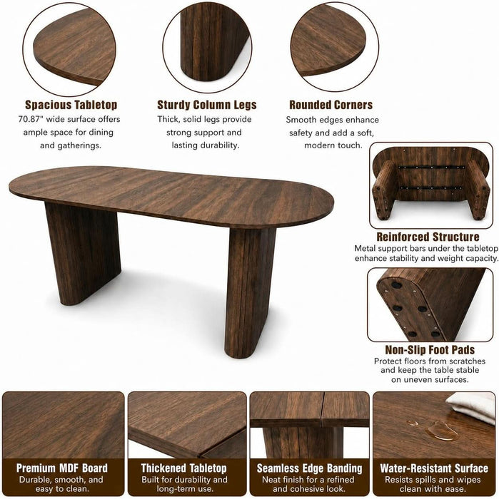 Modern Farmhouse Oval Dining Table Set for 4, 71 Inch Wood Grain Kitchen Table & Gray Upholstered Dining Chairs with Curved Back & Solid Wood Legs, Kitchen Living Room Furniture Set(Walnut)