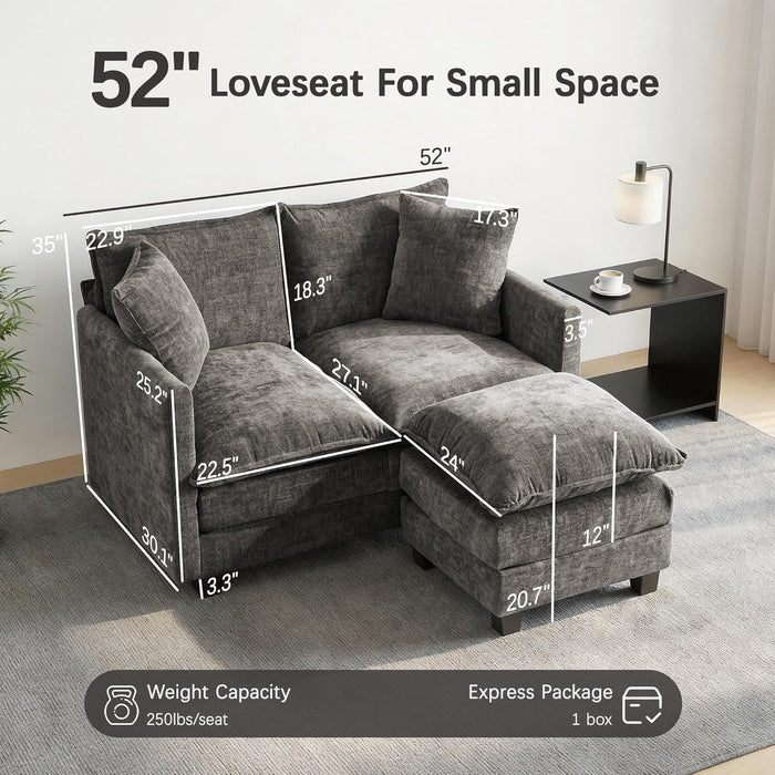 52Inch Compact Loveseat With Ottoman Grey Chenille