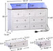 LED Dresser with Charging Station, 7 Drawer Dresser for Bedroom, Chest of Drawers with RGB Lights, Wood Dresser with Deep Drawers for Bedroom, Hallway, White Dresser