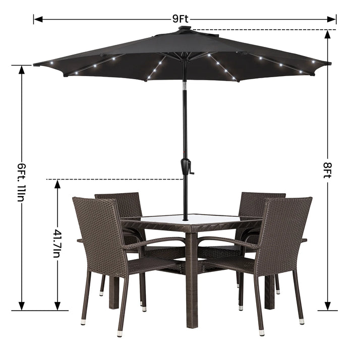 9 FT 32 LED Patio Solar Umbrella W/ Push Button Tilt and Crank Outdoor Umbrella Black