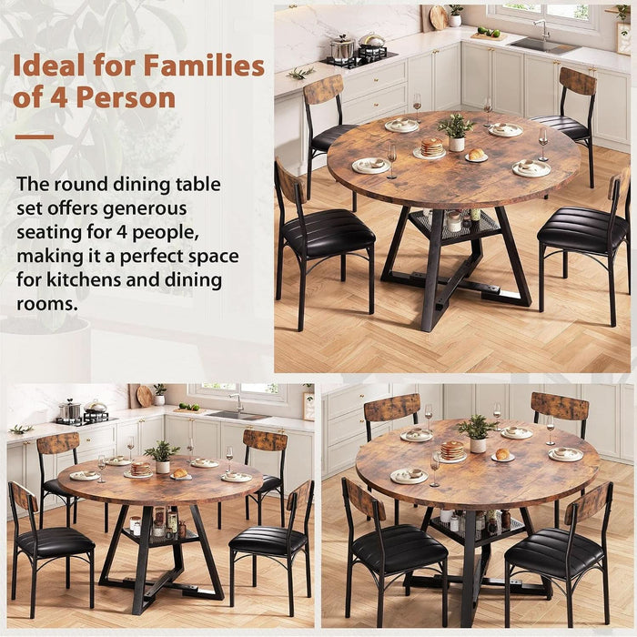 Dining Table Set for 4,Kitchen Table and Chairs for 4, round Dining Room Table with Upholstered Chairs, 5 Piece Space Saving Circle Wood Kitchen & Dining Room Dinner Dinette Table Set (Vintage, 42In)