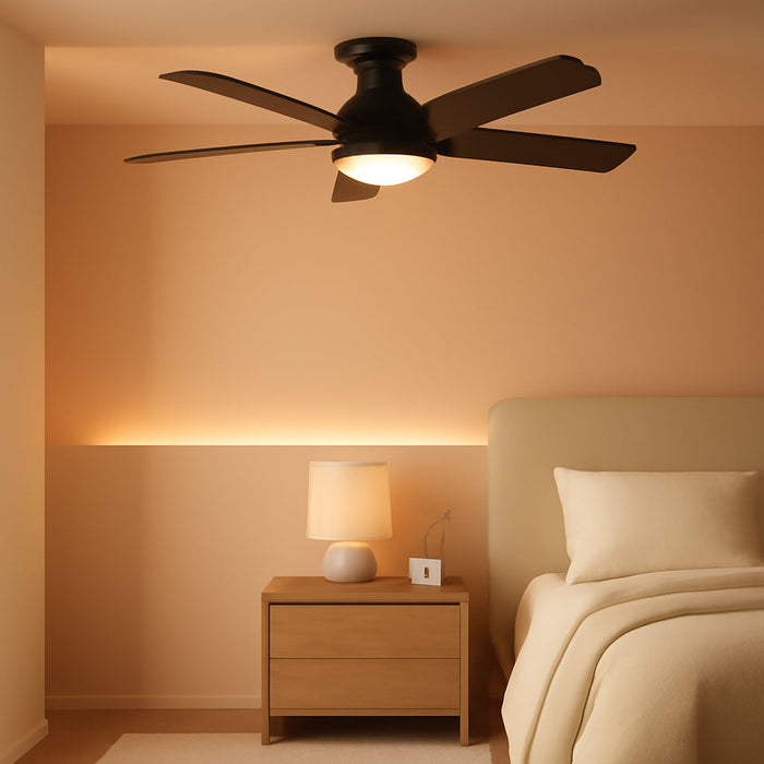 42Inch Ceiling Fans with Lights, Low Profile Ceiling Fan with Light and Remote Control, Flush Mount, Reversible DC Motor, Dimmable, Quiet, Black Small Ceiling Fan for Bedroom Indoor/Outdoor Use