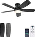 42Inch Ceiling Fans with Lights, Low Profile Ceiling Fan with Light and Remote Control, Flush Mount, Reversible DC Motor, Dimmable, Quiet, Black Small Ceiling Fan for Bedroom Indoor/Outdoor Use