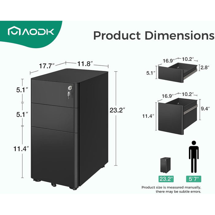 Locking 3-Drawer Rolling File Cabinet