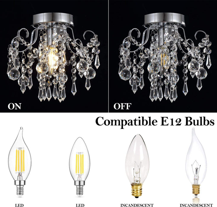 Small Crystal Chandelier Flush Mount Ceiling Light Fixtures Modern Mini Chandelier Light Fixture for Hallway Entryway Bedroom Bathroom Kitchen,Chrome Metal,Clear K9 Crytal