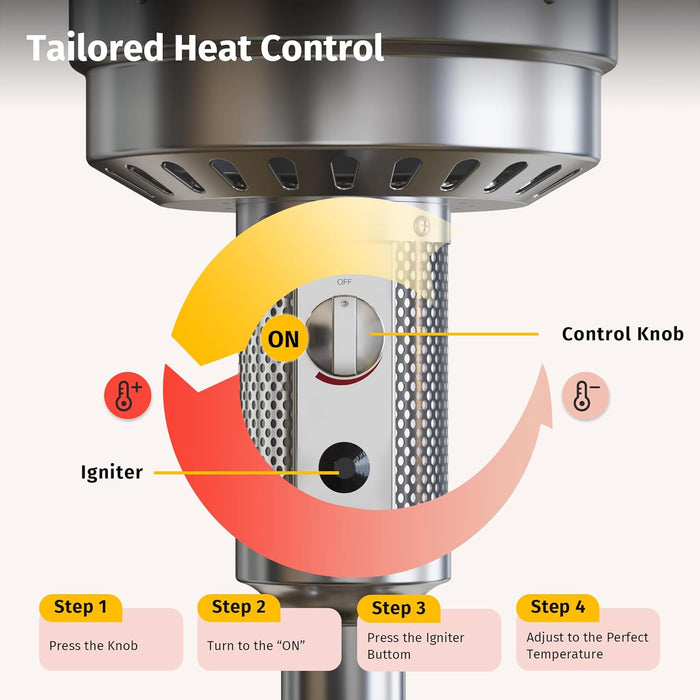 55,000 BTU Propane Patio Heater with round Table & Stainless Steel Burner, Outdoor Heater with Wheels, Ideal for Large Patios, Gardens, Outdoor Events, Commercial Use, Carbon Black