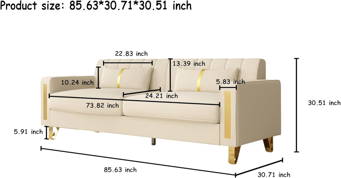 Loveseat Couch for Living Room, 86" Beige Velvet Sofa Couch with 2 Pillows & Gold Metal Legs, Modern Upholstered Sofa Love Seat Sectional Couches for Apartment Home Office