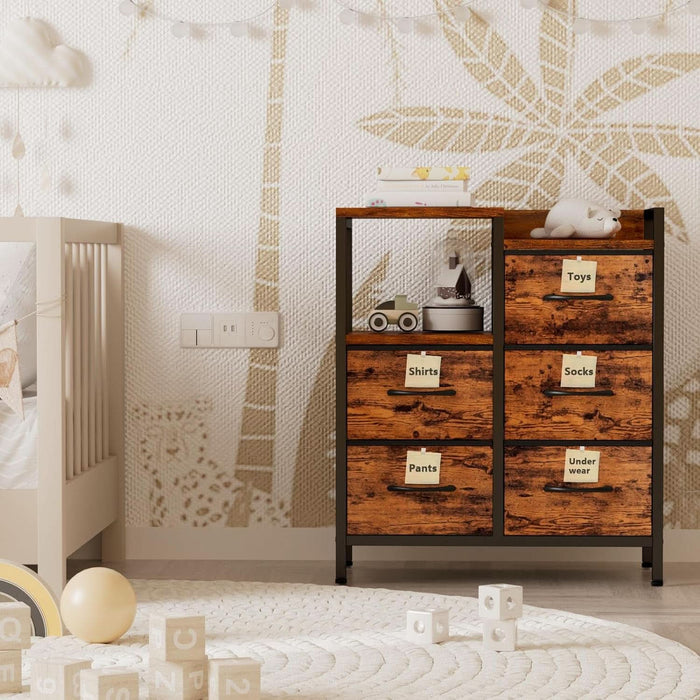 5 Drawer Rustic Brown Dresser With Metal Frame For Bedroom 5 Drawer Rustic Brown Dresser With Metal Frame For Bedroom
