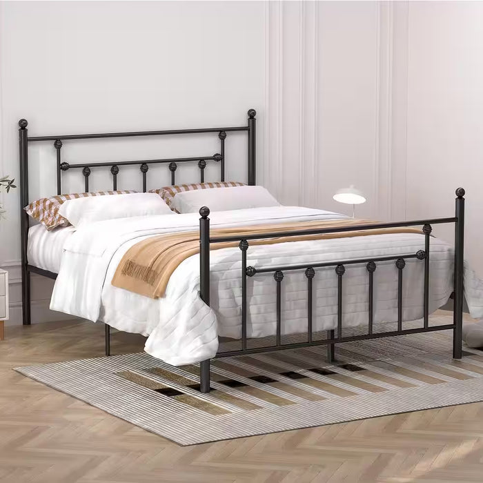 54 In. W Black Full Size Bed Frame, Heavy Duty Metal Platform, Premium Steel Slat with Headboard and Footboard