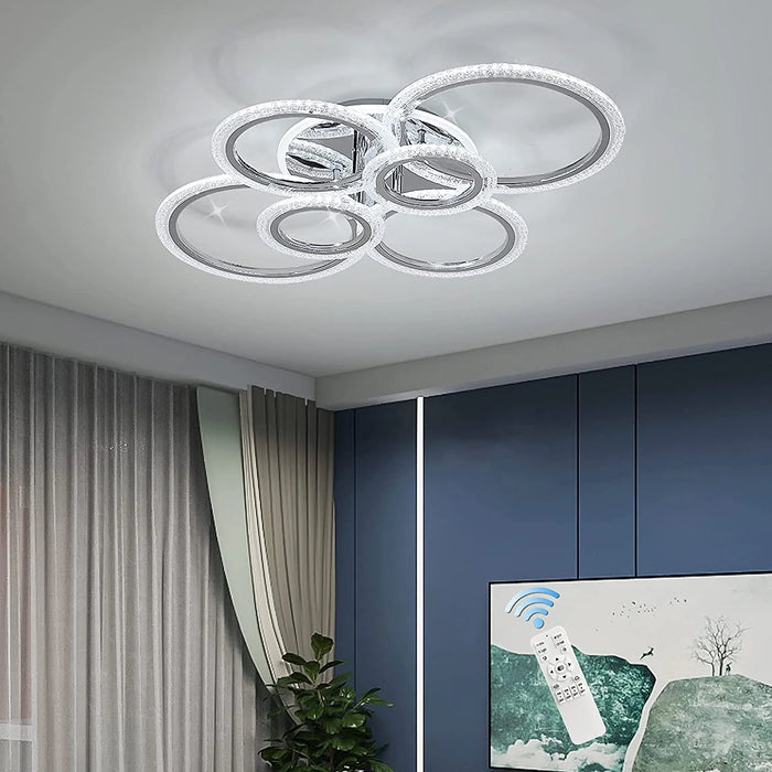 LED Ceiling Lamp 76W Modern Close to Ceiling Light Dimmable 6 Rings Ceiling Chandelier for Living Room Bedroom,Chrome