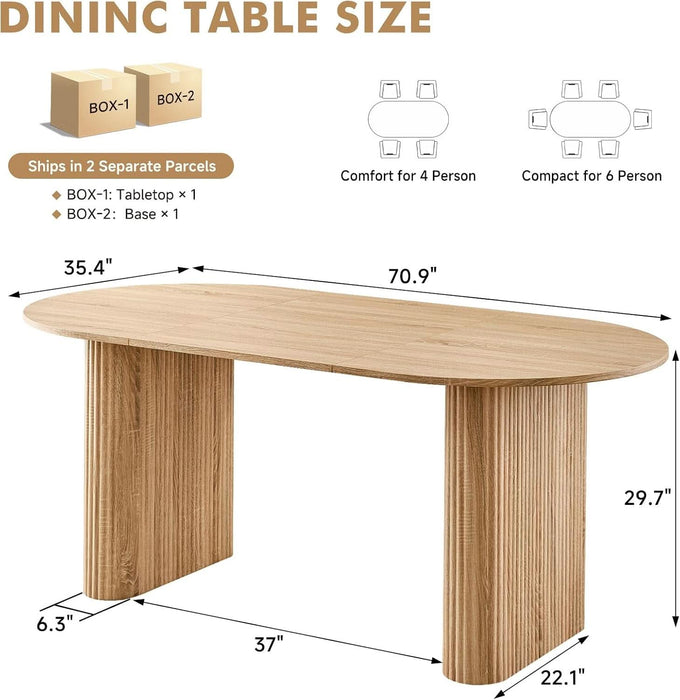 70.9" Oval Dining Table 6 Seater, Modern Kitchen Table, Natural