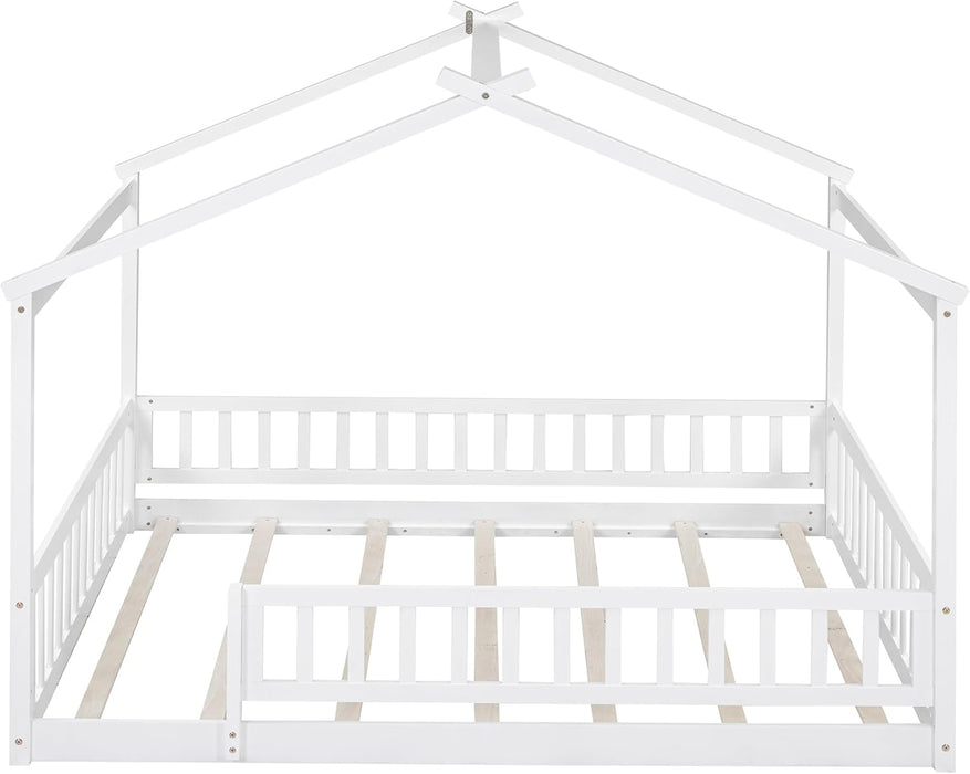 Full Size White SolidWood House Bed IndustrialGrade