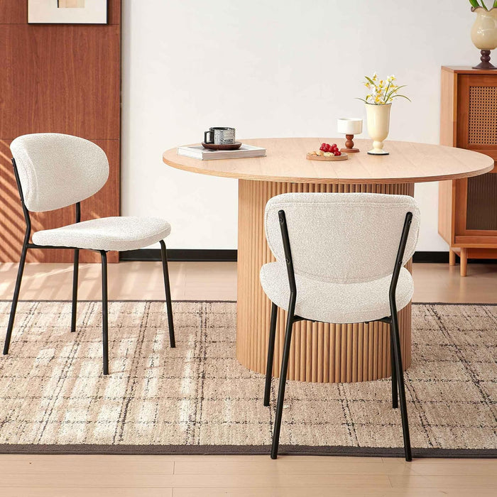 5-Piece Dining Set, Space-Saving Farmhouse Table & Chair Set for 4, 47-Inch round Dinner Table Set, Boucle Padded Seat, Curved Backrest - Beige and Oak