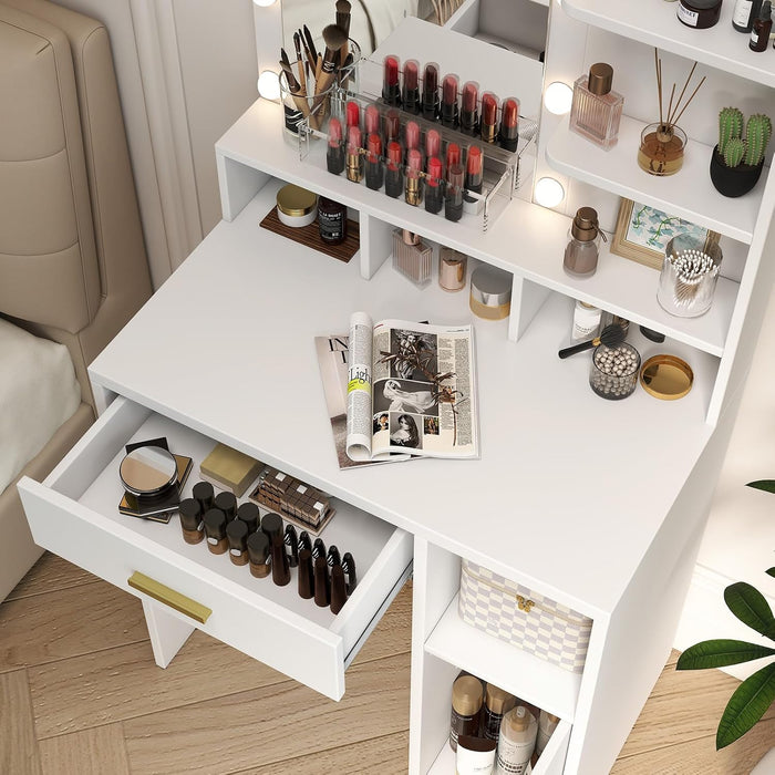 Vanity Desk With Oversized Mirror And Illumination