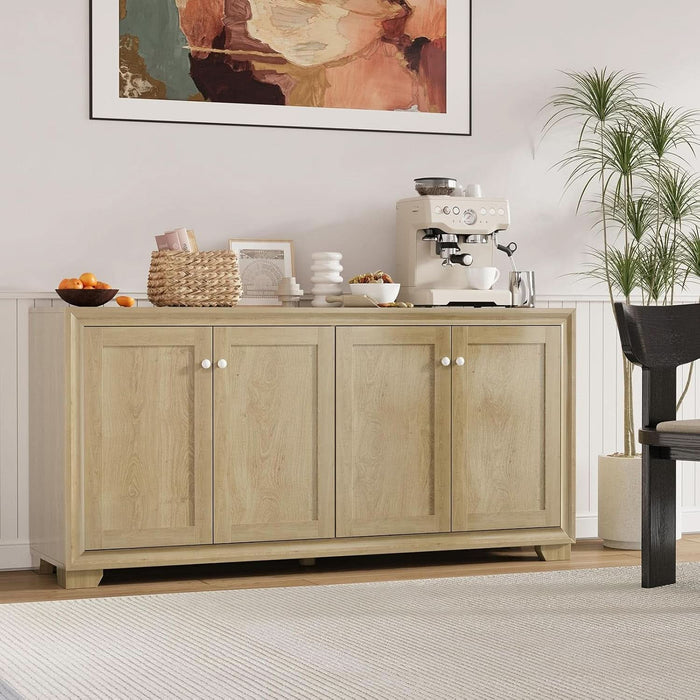 60" Buffet Cabinet with Storage, 4 Doors Sideboard with Adjustable Shelves, Modern Farmhouse Coffee Bar Console Table for Living Room, Kitchen, Dining Room, Entryway, Oak