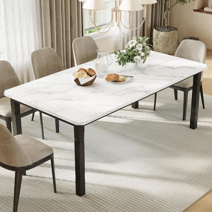 71" Dining Table for 6-8 People, Kitchen Table with Metal Frame