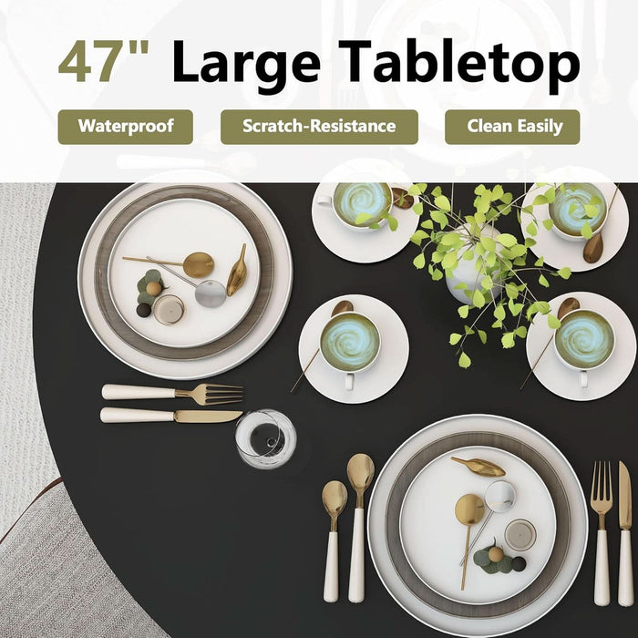 47 Inch round Dining Table for 4, Kitchen Table Dinner Table with 2-Layer Storage Shelf and Wood Slide Door for Home Dining Room Living Room (Black)