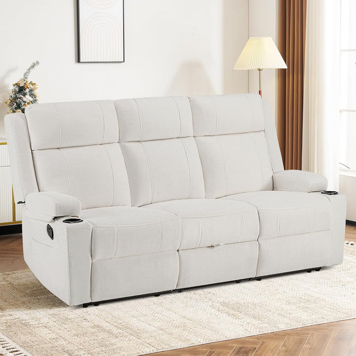 Reclining Sofa Couch,Loveseat 3 Seater Recliner Sofa with Drop down Table/ 4 Cup Holder/Hidden Storage, Wall Hugger Recliner Sofa for Living Room & Home Theater & Rv(Beige)
