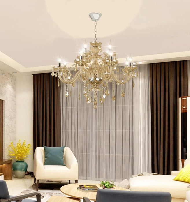 Modern Luxury K9 Crystal Chandelier, 12-Light Cognac Crystal Pendant Light,Candle Style Crystal Lamp Lighting Fixture for Dining Room,Hotels, Hall Way, Bars, Restaurants (12 Lights)