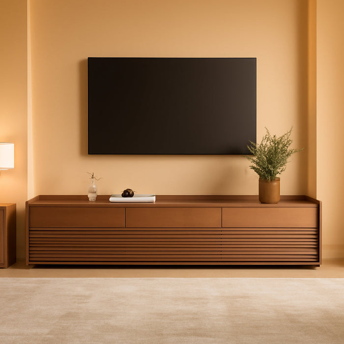 Fully-Assembled Mid Century Modern TV Stand, 94.49" Wood Media Console with Adjustable LED Light, Entertainment Center with Storage for Living Room