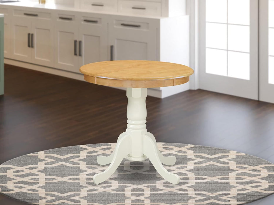 EMT-OLW-TP Eden Dining Room Table - a round Kitchen Table Top with Pedestal Base, 30X30 Inch, Oak & Linen White